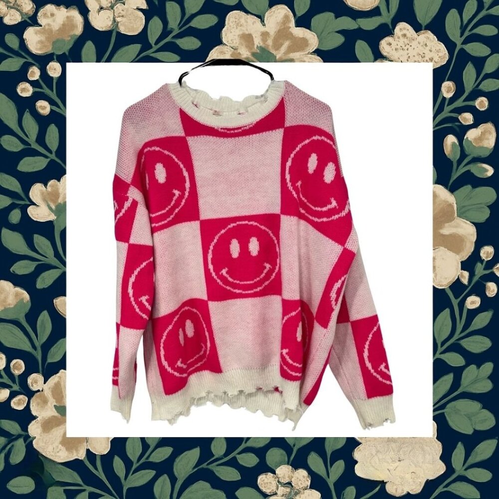 Altar'd State Smiley Face Crewneck Sweater EUC